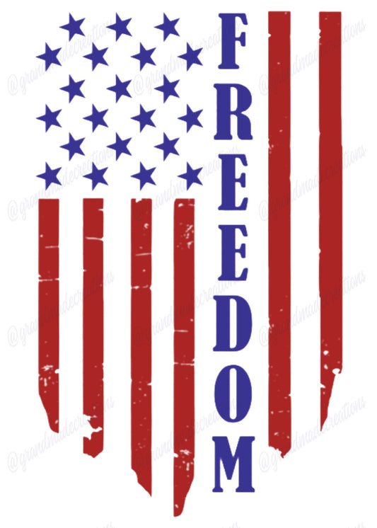 American flag design with 'FREEDOM' text on a white background