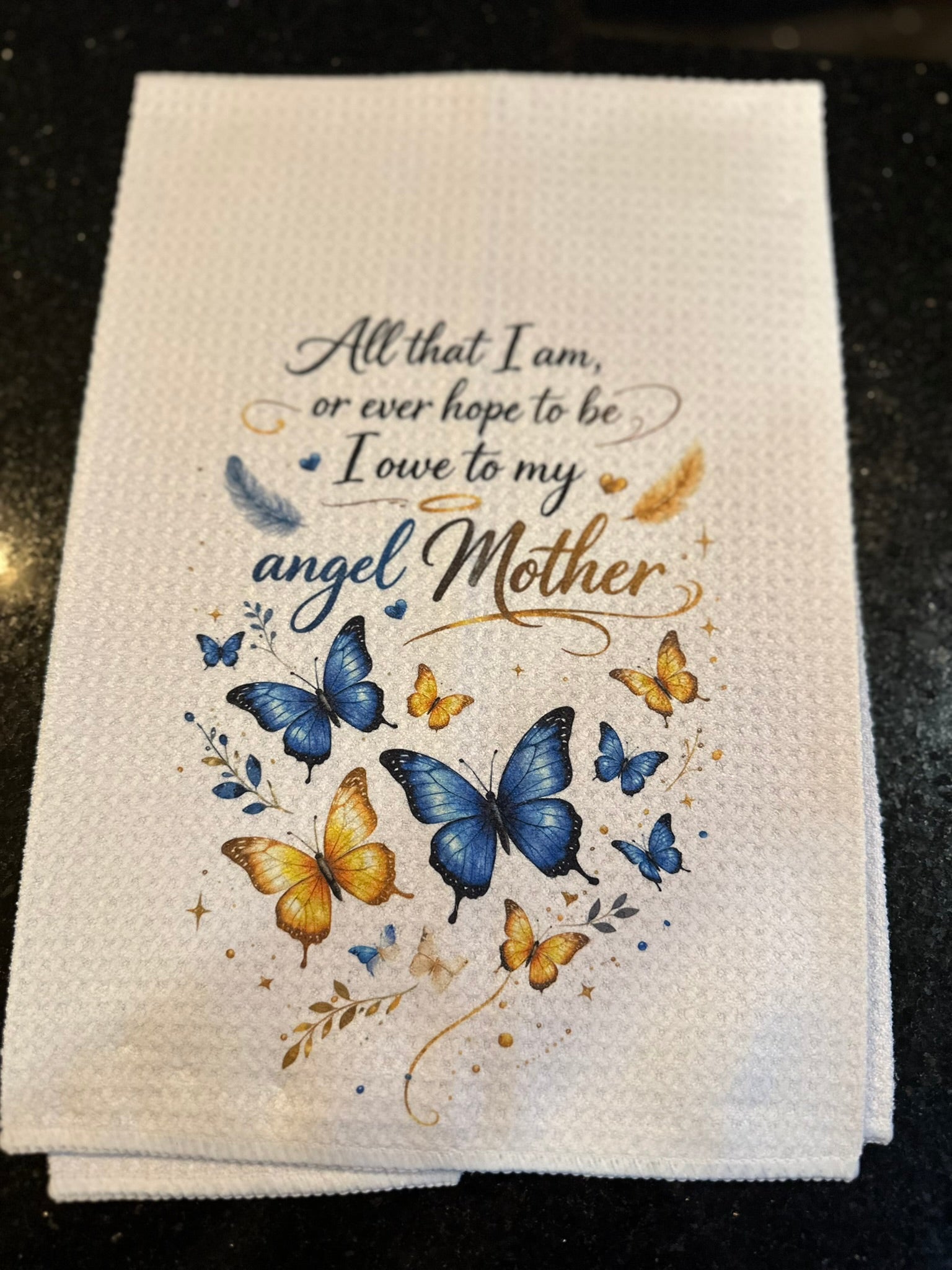 🦋🌸 Mother’s Day Butterfly and Floral Waffle Weave Kitchen Hand Towels (16x24)