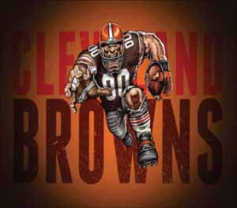 Cleveland Browns logo with a football player on a brown background