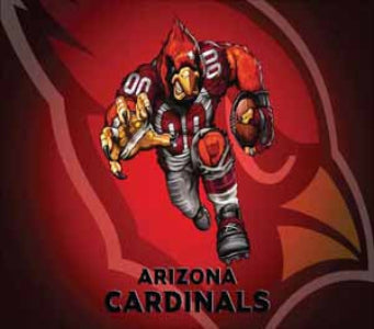 Illustration of a football player in uniform with 'Arizona Cardinals' text on a red background