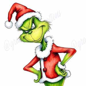 Grinch in a Santa suit promoting 4-inch Ceramic Custom Coaster set with cork backing; personalize for $5.