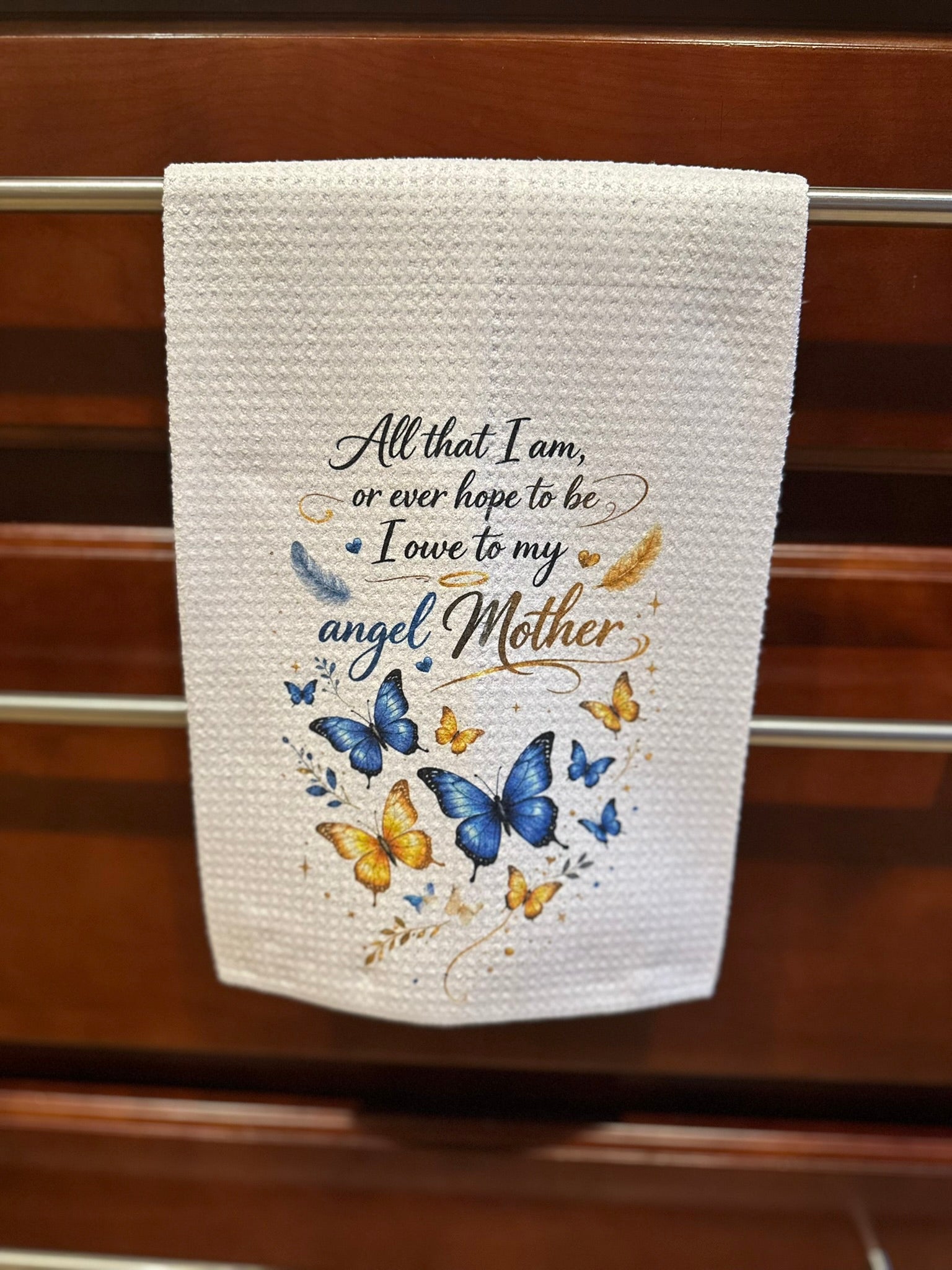 🦋🌸 Mother’s Day Butterfly and Floral Waffle Weave Kitchen Hand Towels (16x24)
