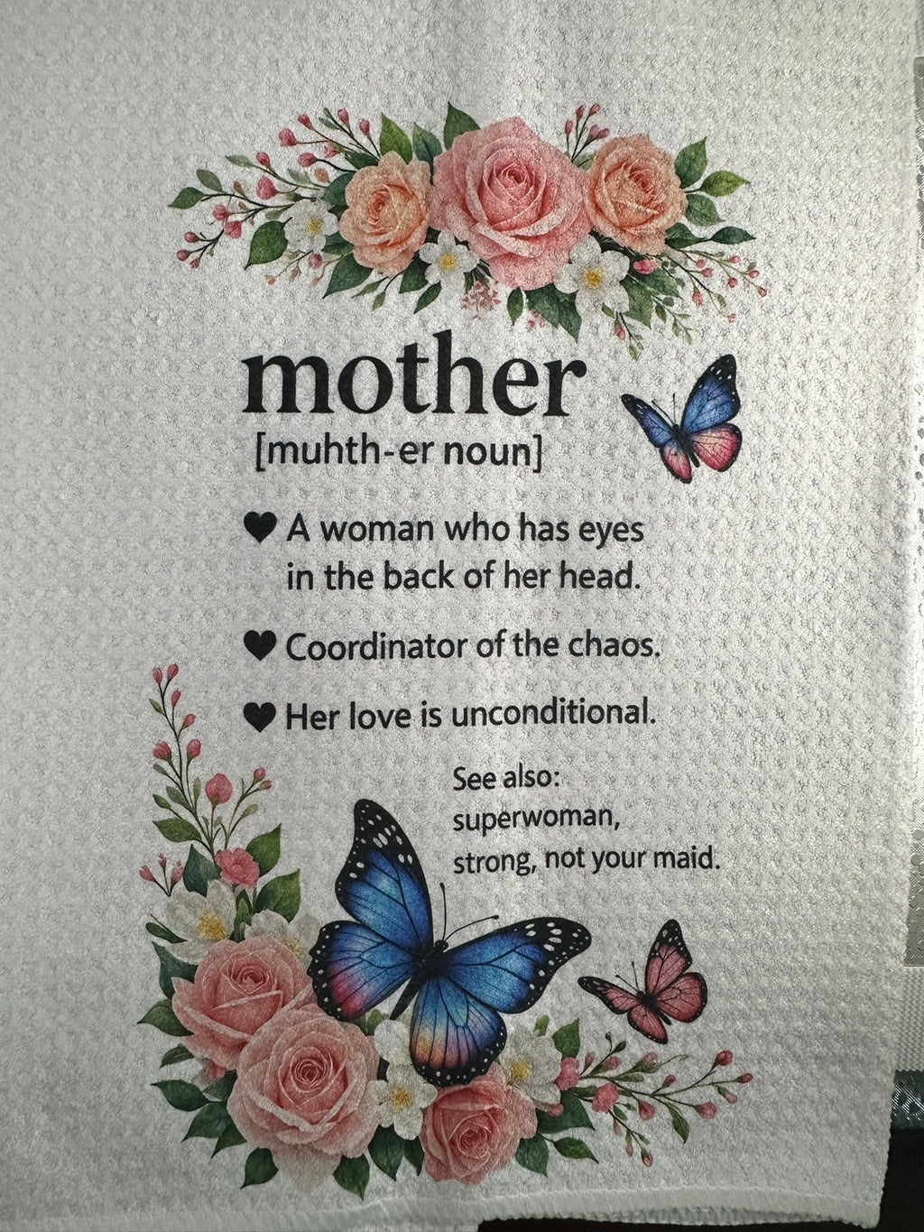 🦋🌸 Mother’s Day Butterfly and Floral Waffle Weave Kitchen Hand Towels (16x24)