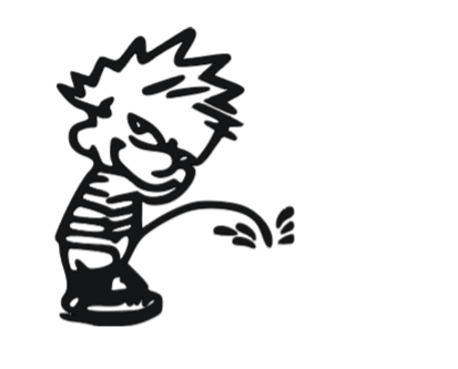 Black and white illustration of a cartoon character with spiky hair and striped shirt.