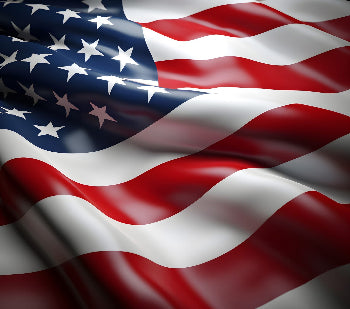 Waving United States flag with red and white stripes and white stars on blue canton.