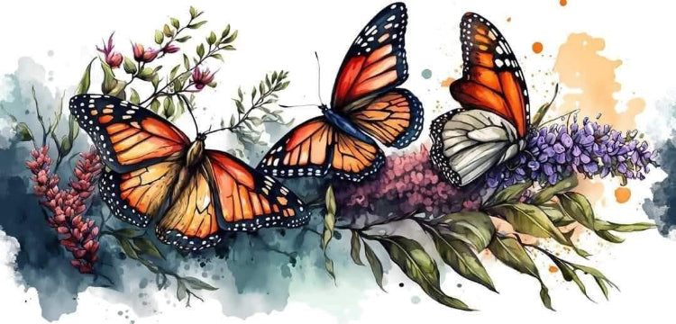 Butterflies and flowers on a watercolor background
