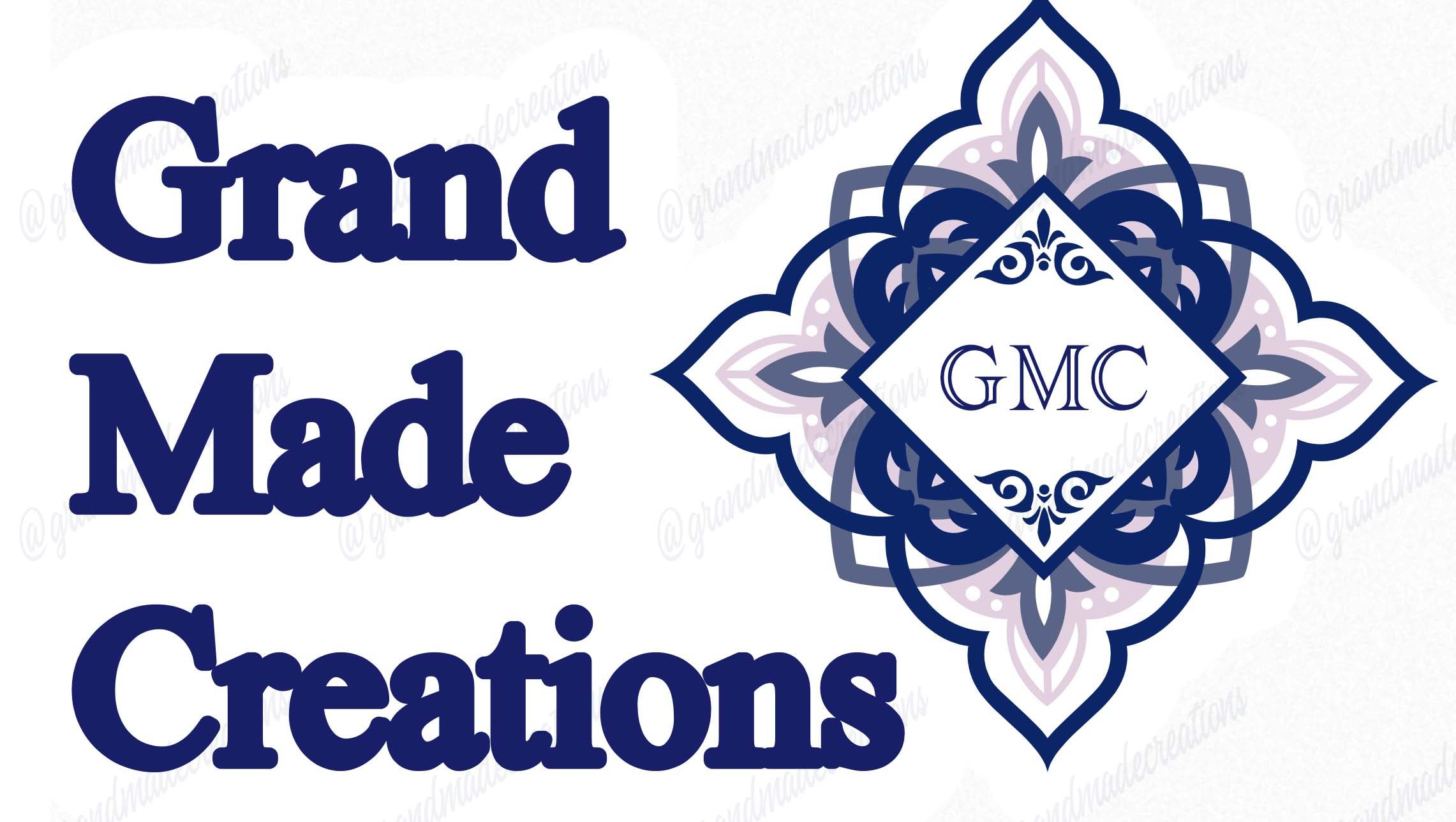 Logo for Grand Made Creations with decorative design and 'GMC' initials.