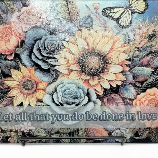 Custom Cutting board with butterflies, sunflowers and Let all that you do be done in love