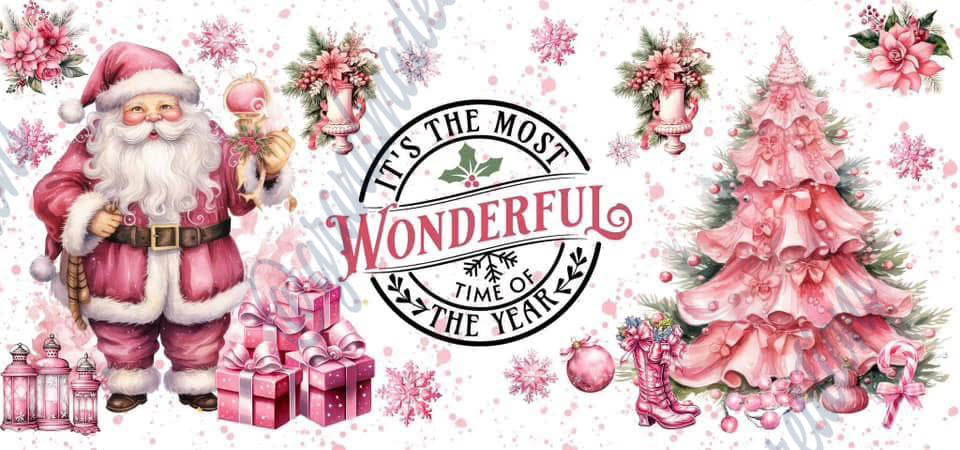 Festive Santa and pink Christmas tree design for Premium 15 oz Sublimation Mugs (Single)